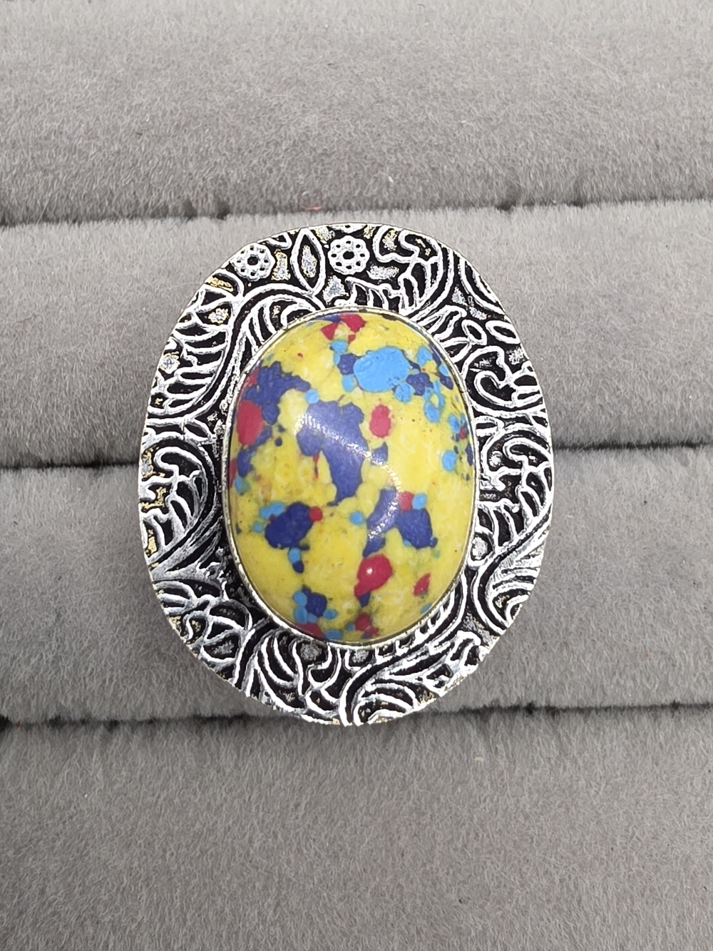 Mosaic Jasper Statement Oval Ring Size 7 - Women's Jewelry